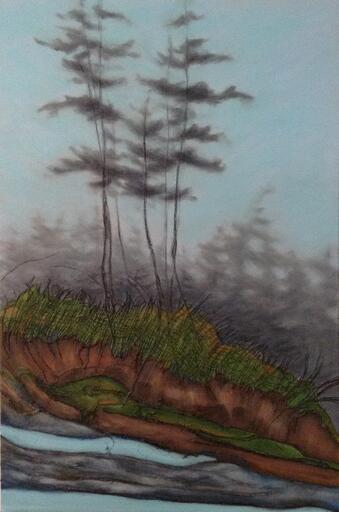 Trees on Grass and Rocks